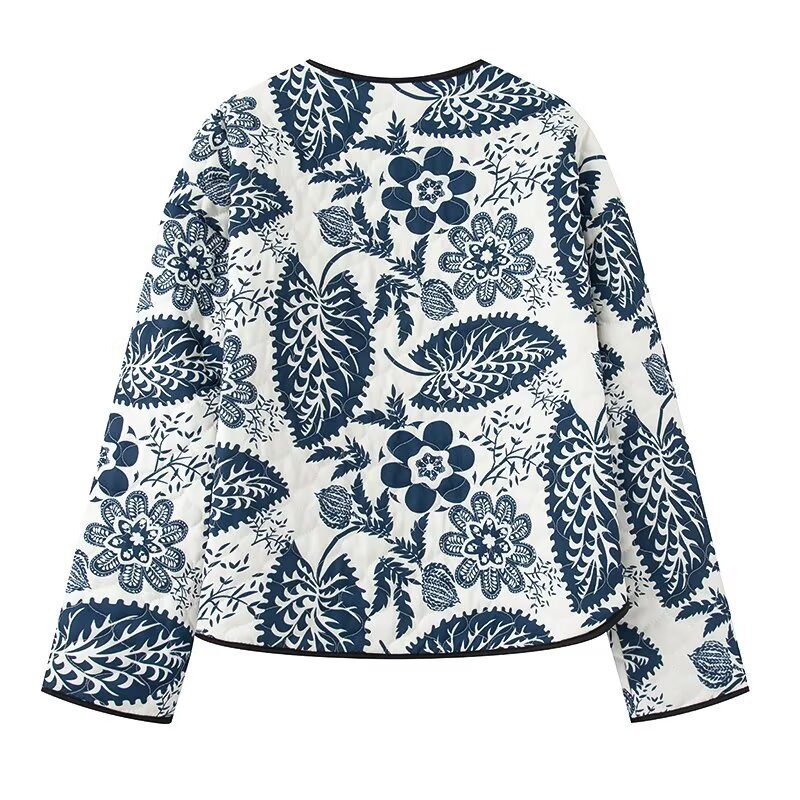 Printed Round Neck Cotton-padded Jacket Long Sleeve Short Jacket - Sophinity
