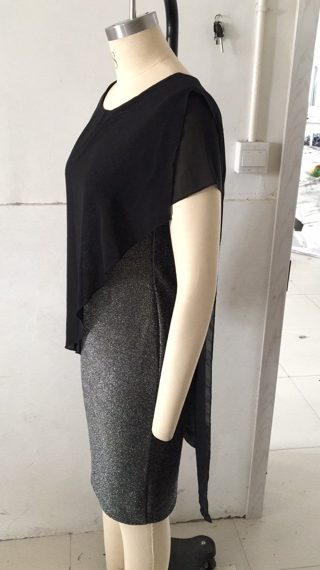 European And American Plus Size Solid Color Chiffon Fake Two-piece Slim Fit Sheath Sexy Party Formal Dress Women - Sophinity