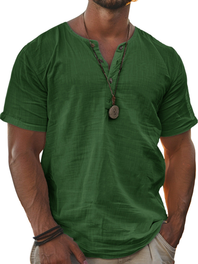 Men's Fashion Wear Men's Stand Collar Half Cardigan 4 Button Short Sleeve Shirt - Sophinity