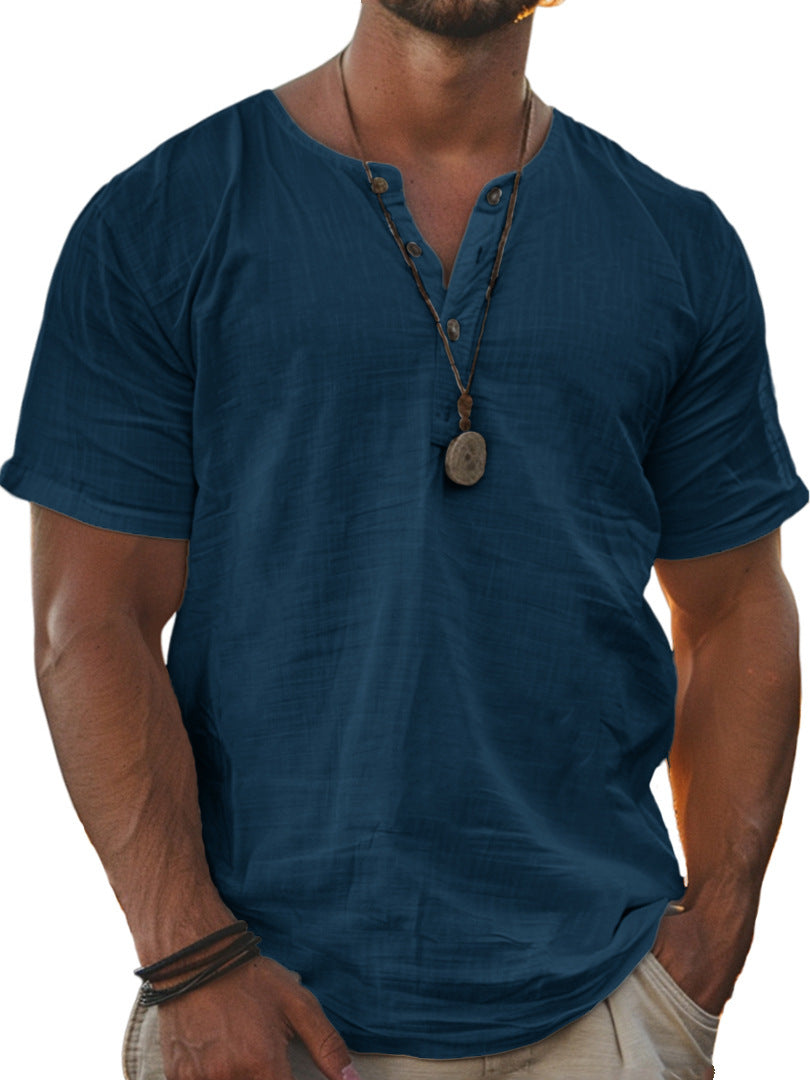 Men's Fashion Wear Men's Stand Collar Half Cardigan 4 Button Short Sleeve Shirt - Sophinity