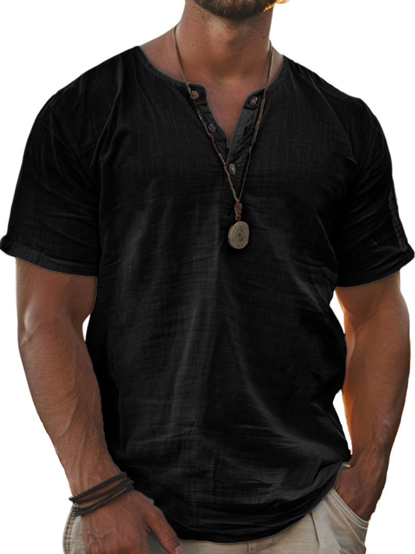 Men's Fashion Wear Men's Stand Collar Half Cardigan 4 Button Short Sleeve Shirt - Sophinity