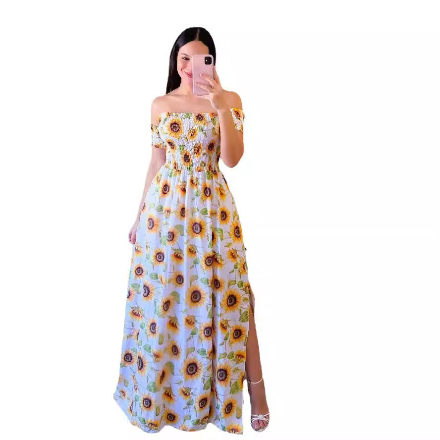 Off-shoulder Printed Butterfly Rainbow Dress - Sophinity