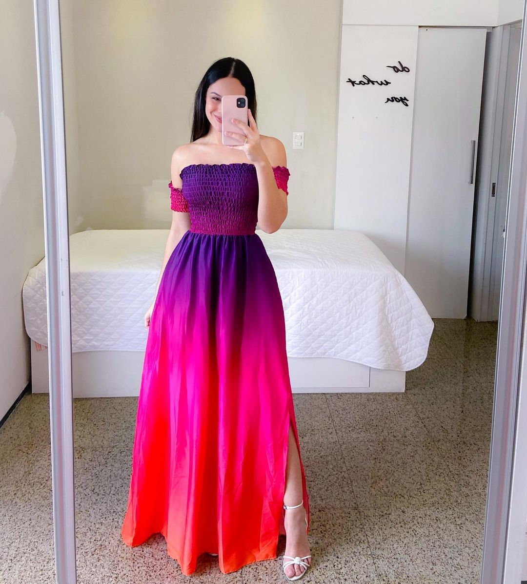 Off-shoulder Printed Butterfly Rainbow Dress - Sophinity