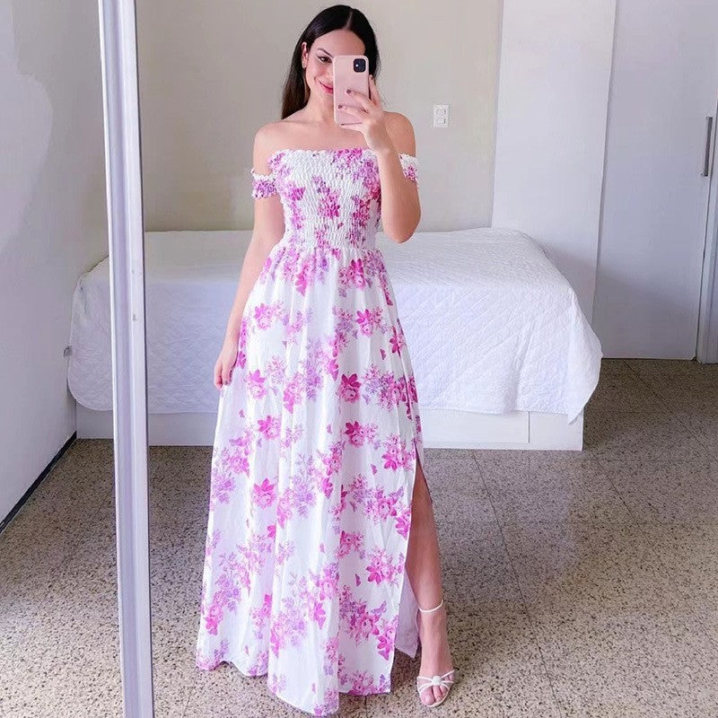 Off-shoulder Printed Butterfly Rainbow Dress - Sophinity
