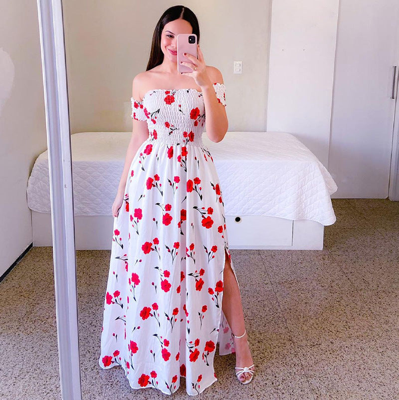 Off-shoulder Printed Butterfly Rainbow Dress - Sophinity