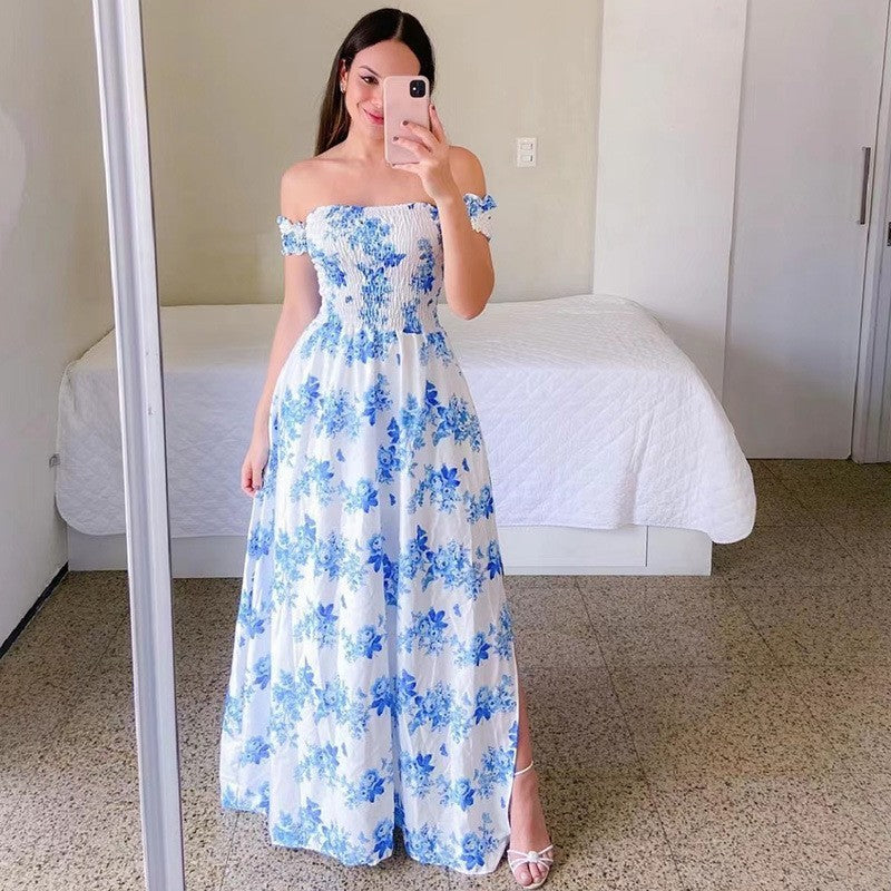 Off-shoulder Printed Butterfly Rainbow Dress - Sophinity