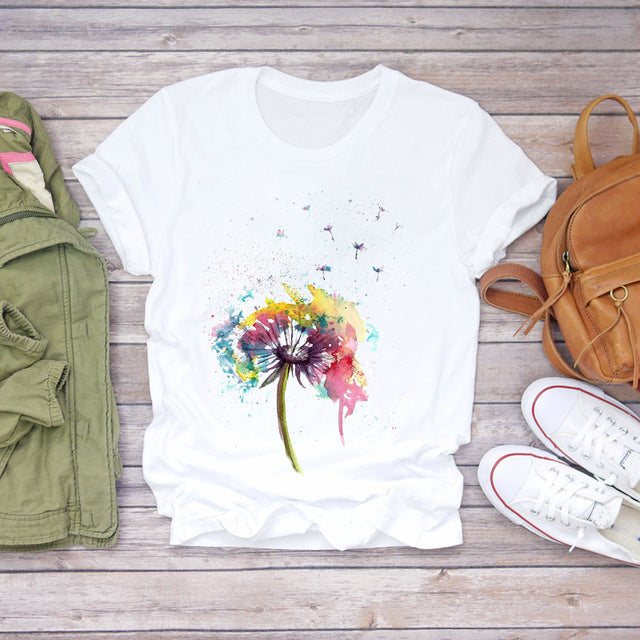 Women T-shirts Cartoon Bee Flower 90s Cute Fashion Short - Sophinity