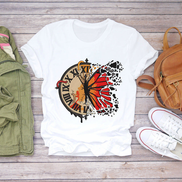 Women T-shirts Cartoon Bee Flower 90s Cute Fashion Short - Sophinity