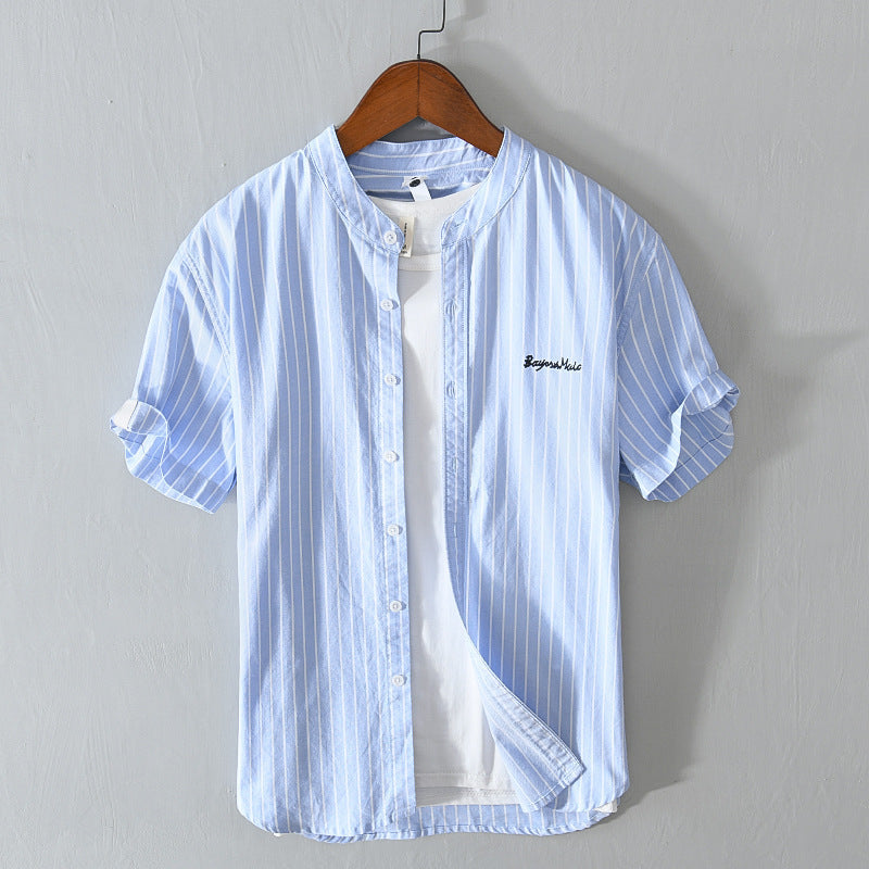 English Letter Stripes Short Sleeve Embroidered Shirt Men's Clothing - Sophinity