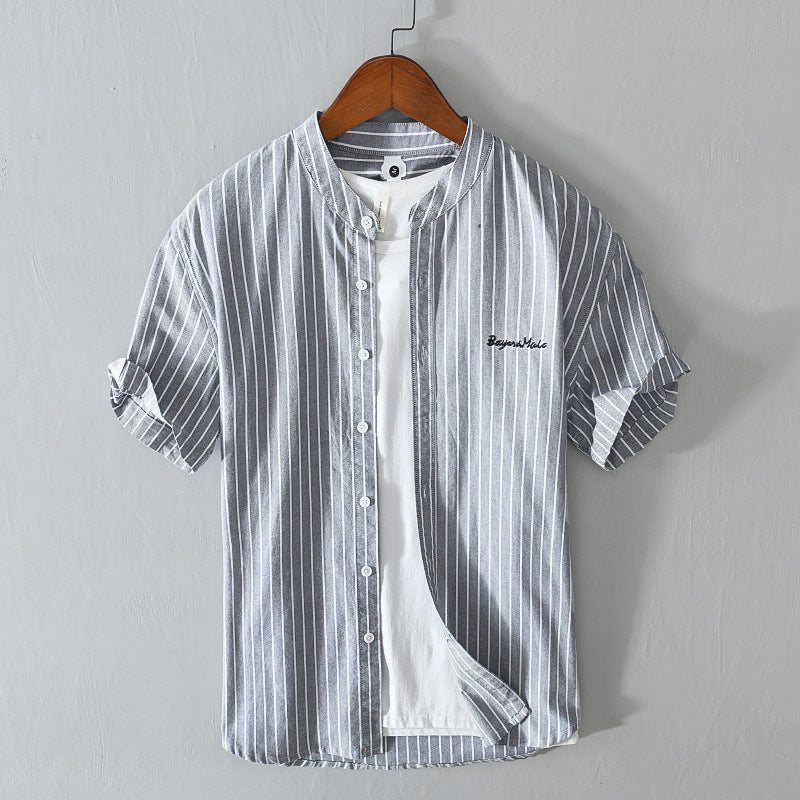 English Letter Stripes Short Sleeve Embroidered Shirt Men's Clothing - Sophinity