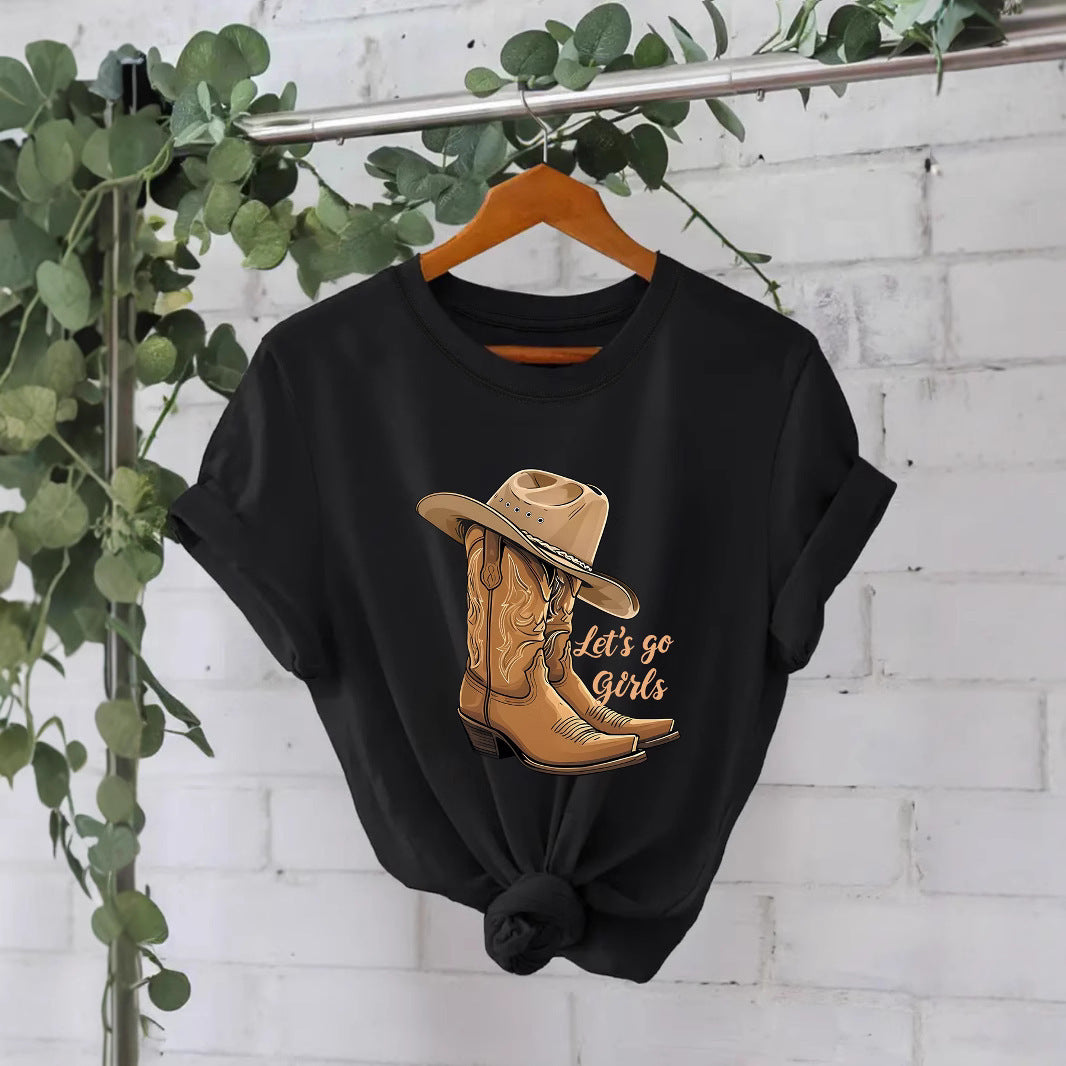 Cotton T-shirt Female Martin Boots Hat Printing