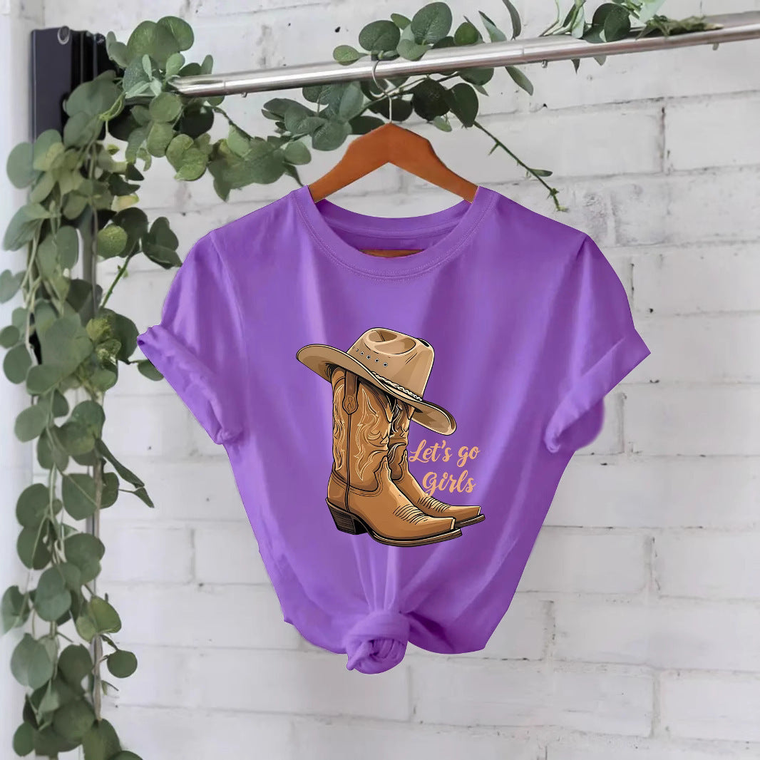 Cotton T-shirt Female Martin Boots Hat Printing