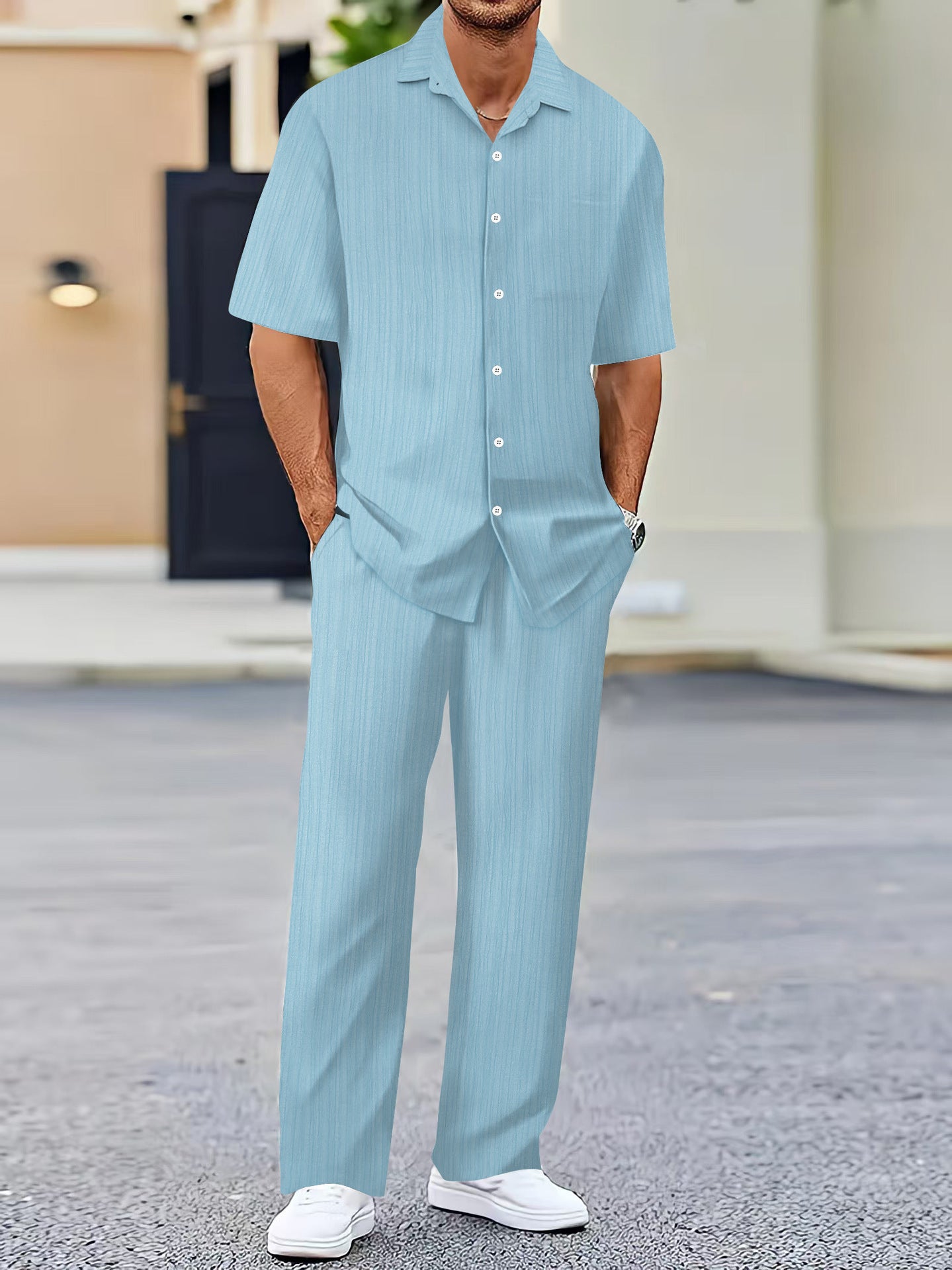 Men's Solid Color Short Sleeve Fashion Suit - Sophinity