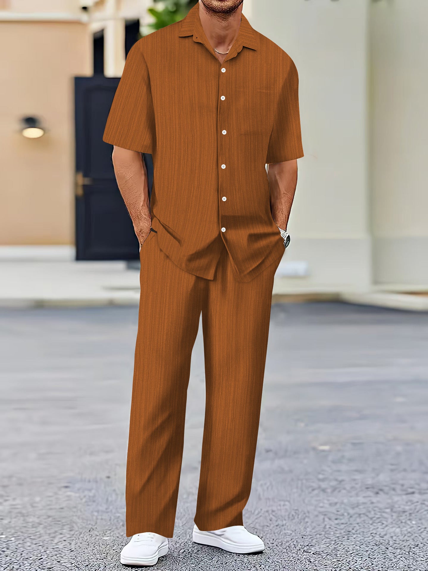 Men's Solid Color Short Sleeve Fashion Suit - Sophinity