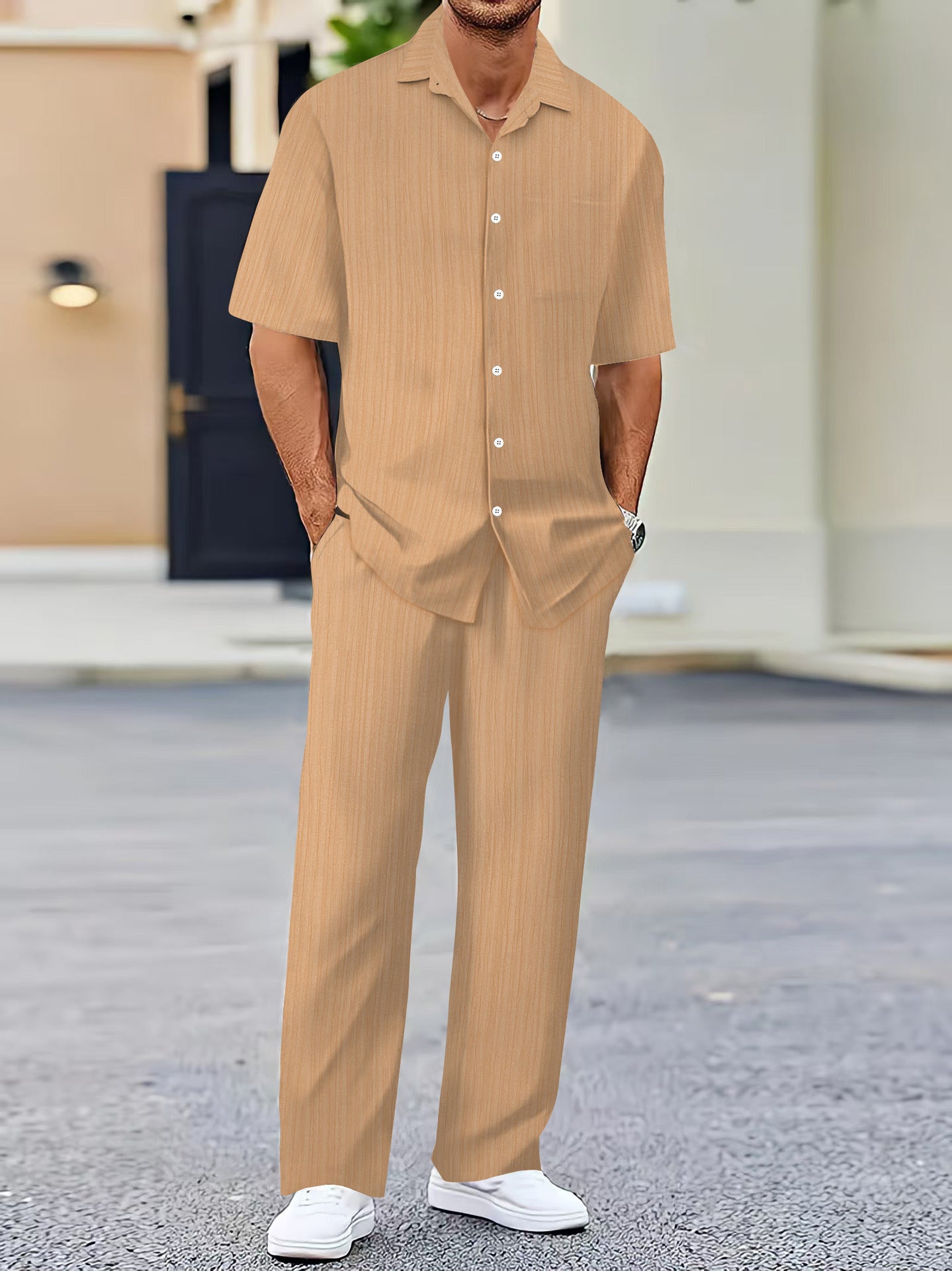 Men's Solid Color Short Sleeve Fashion Suit - Sophinity