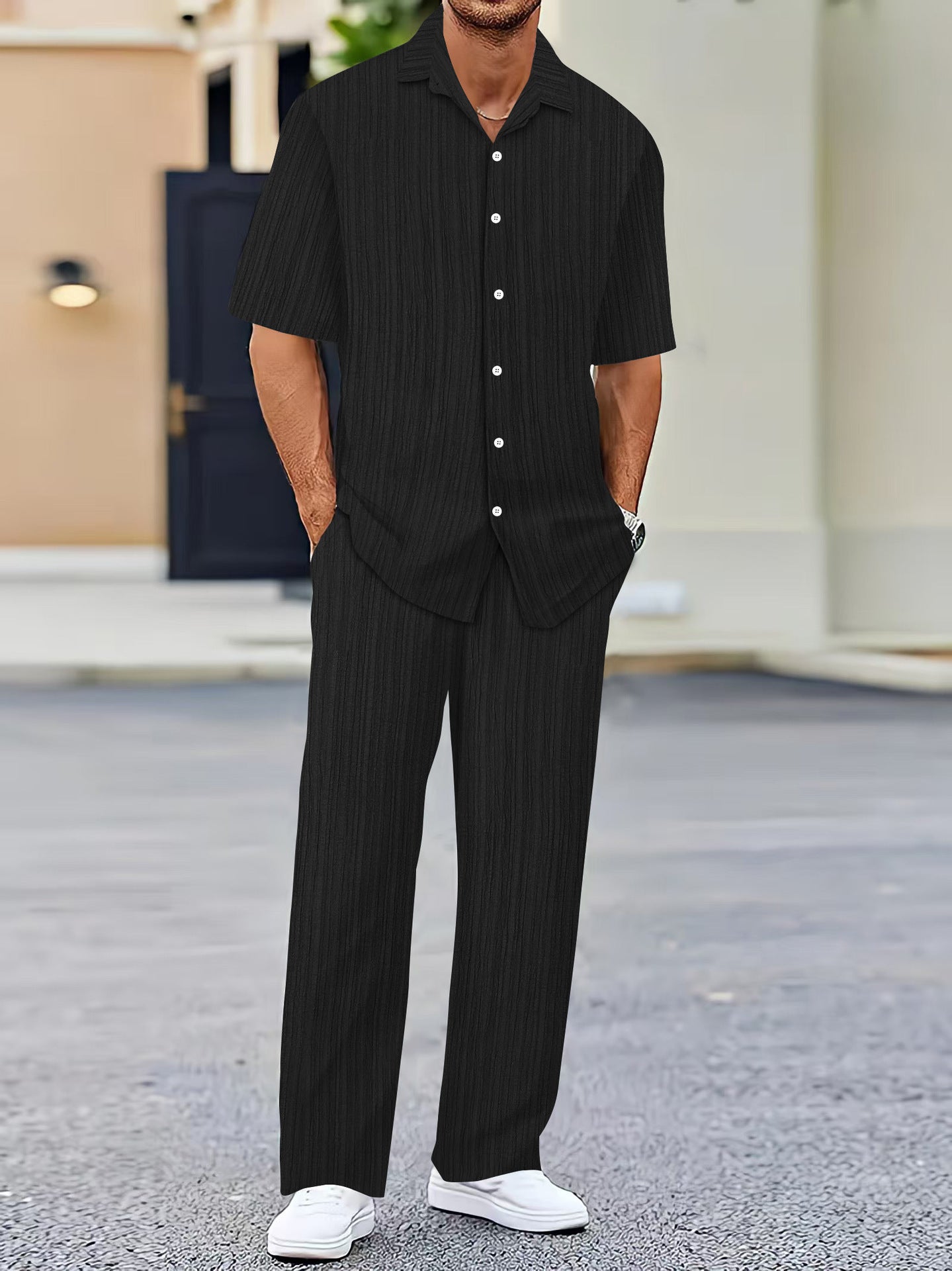 Men's Solid Color Short Sleeve Fashion Suit - Sophinity