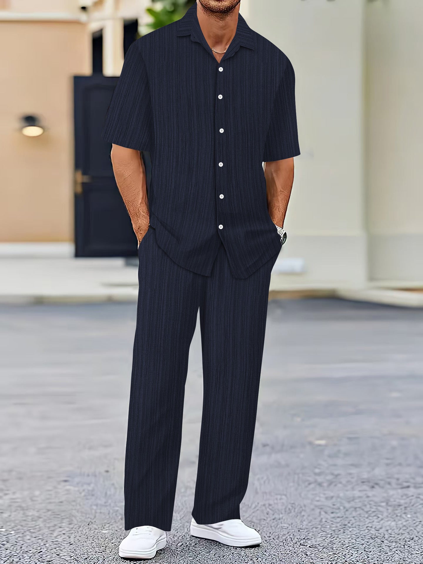 Men's Solid Color Short Sleeve Fashion Suit - Sophinity