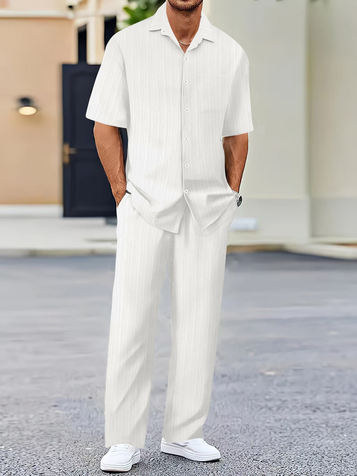 Men's Solid Color Short Sleeve Fashion Suit - Sophinity