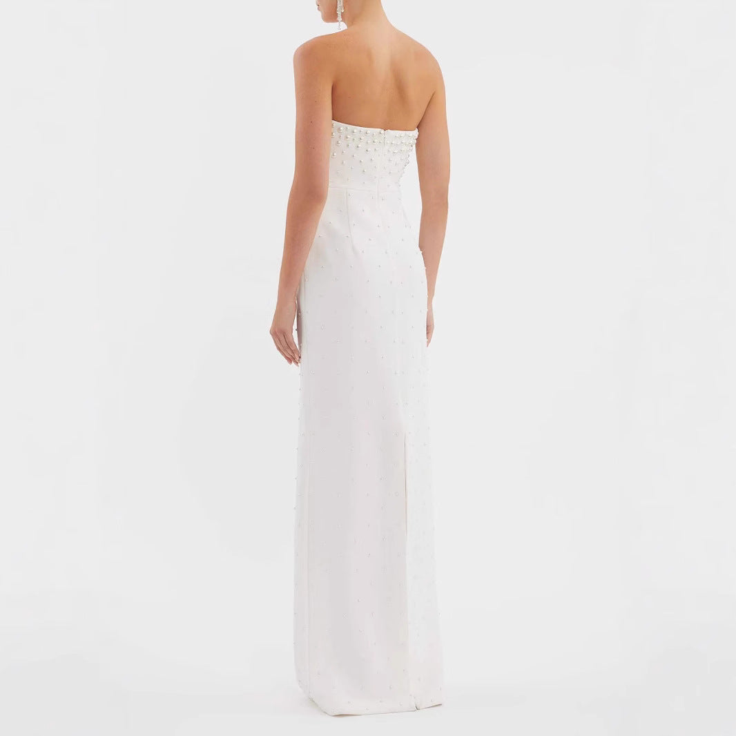 Pure Color Tube-top Long Skirt Temperament Commute High Waist Dress