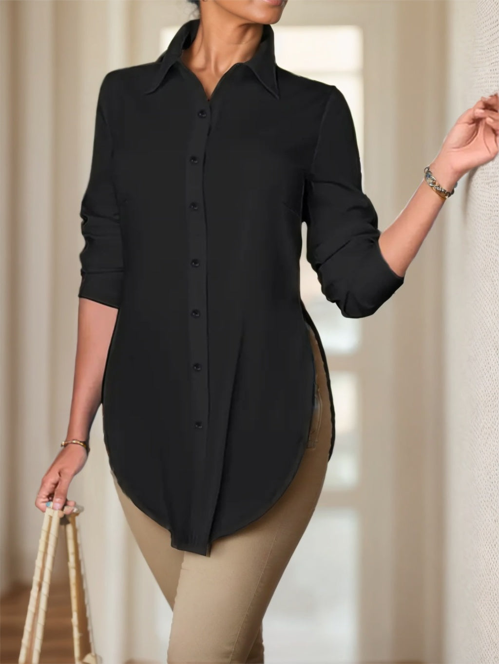 Split Button Front Shirt - Sophinity