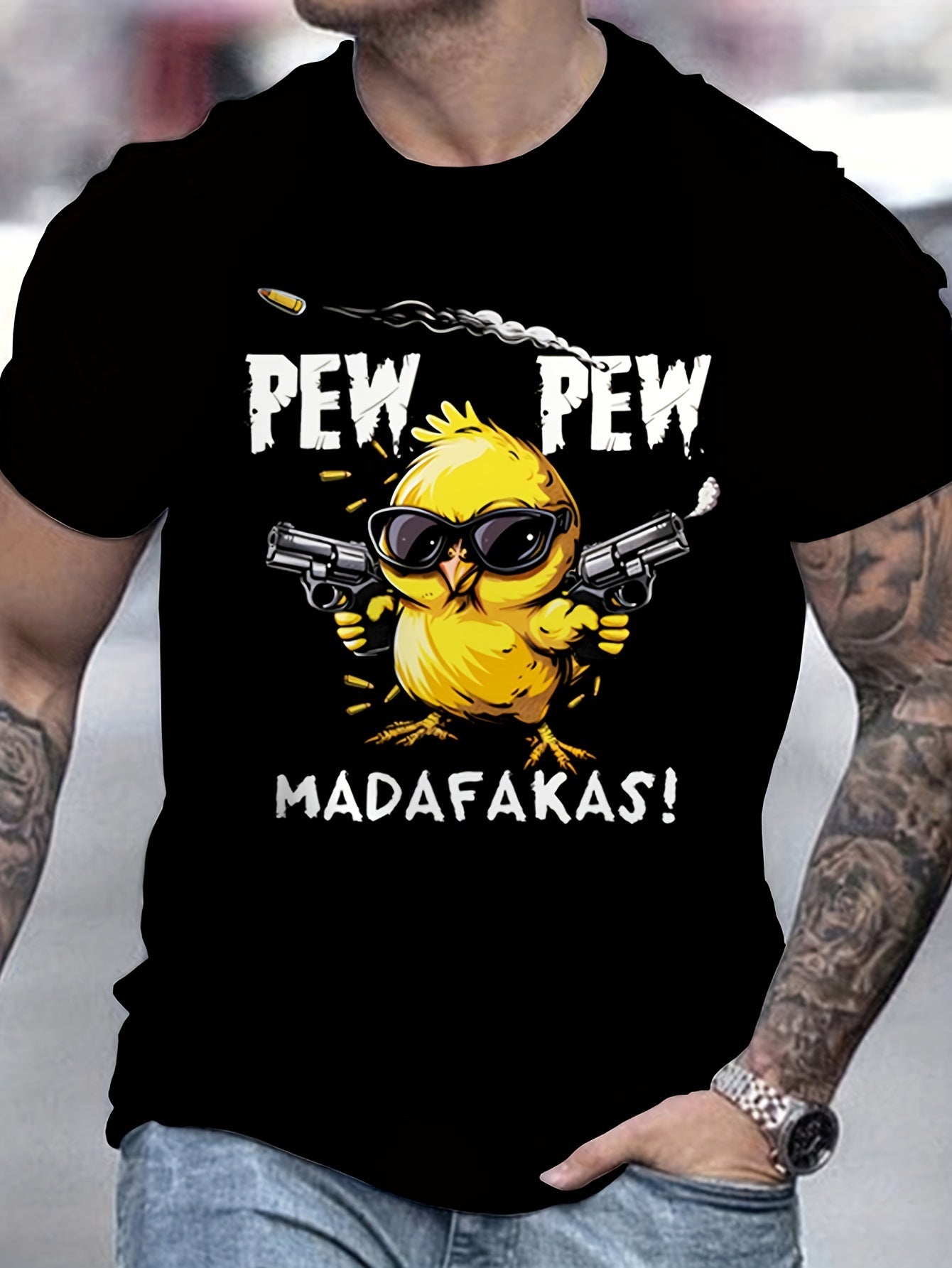 Men's Breathable Cool Girl Cartoon Printed Short Sleeved T-shirt, Casual Street Style Fashion, Round Neck