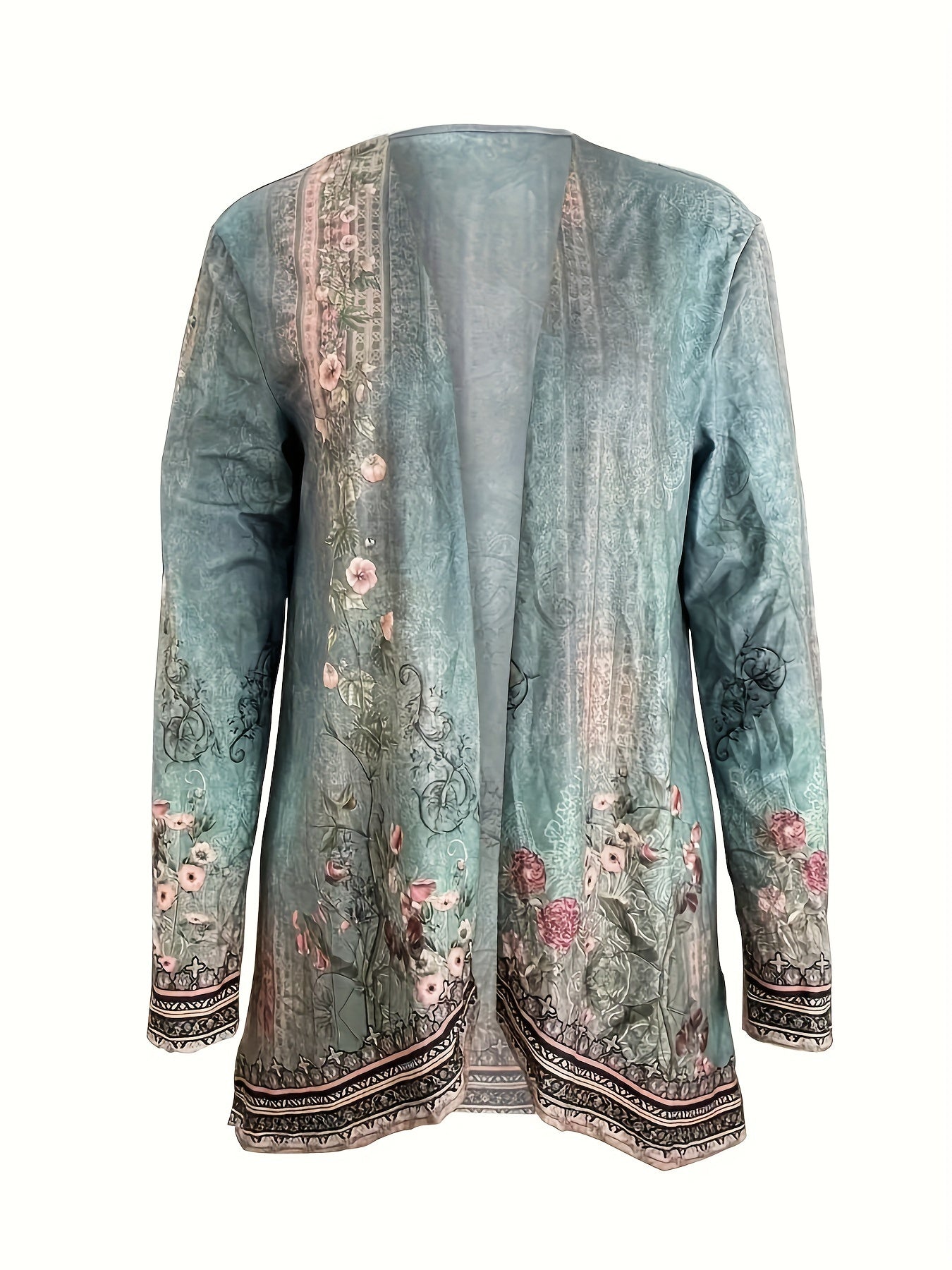 Spring And Autumn New Women's Top Printed Cardigan Casual Long Sleeve Light Jacket Green - Sophinity