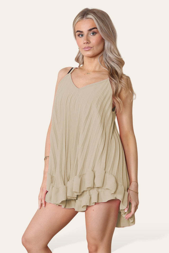 Cami Pleated Frill Hem Top & Matching Frill Shorts Co-Ord Set - Sophinity