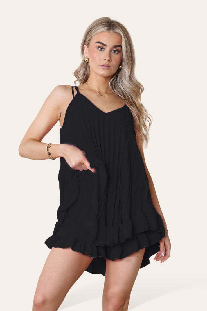Cami Pleated Frill Hem Top & Matching Frill Shorts Co-Ord Set - Sophinity