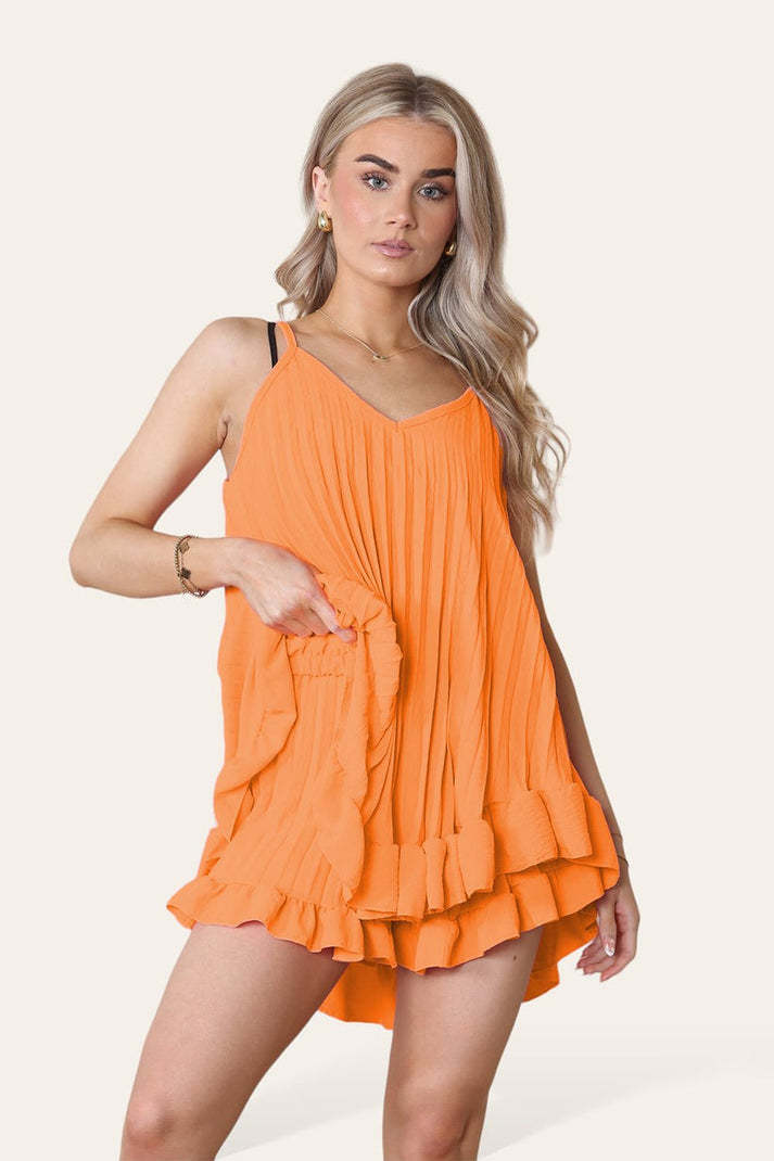 Cami Pleated Frill Hem Top & Matching Frill Shorts Co-Ord Set - Sophinity