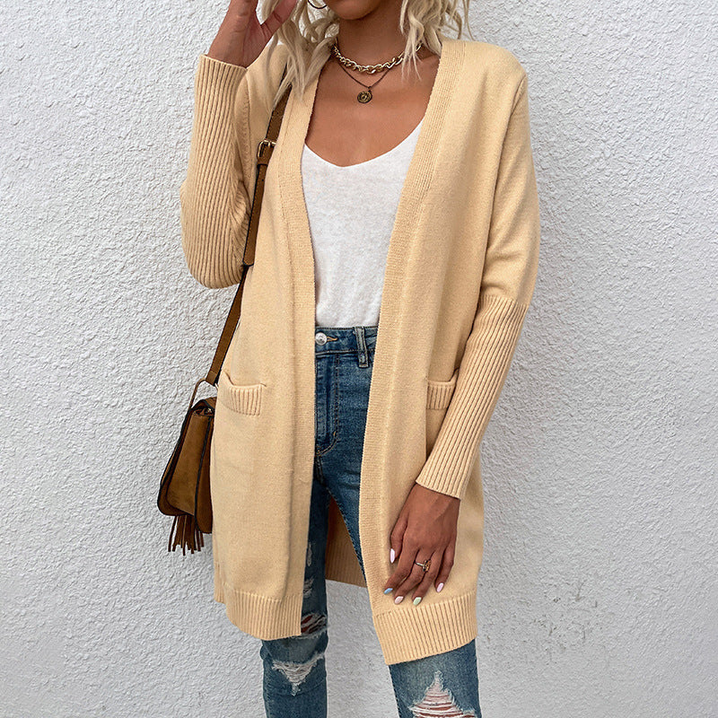 Solid Color Pocket Sweater Autumn And Winter Sweater Women's Cardigan Coat
