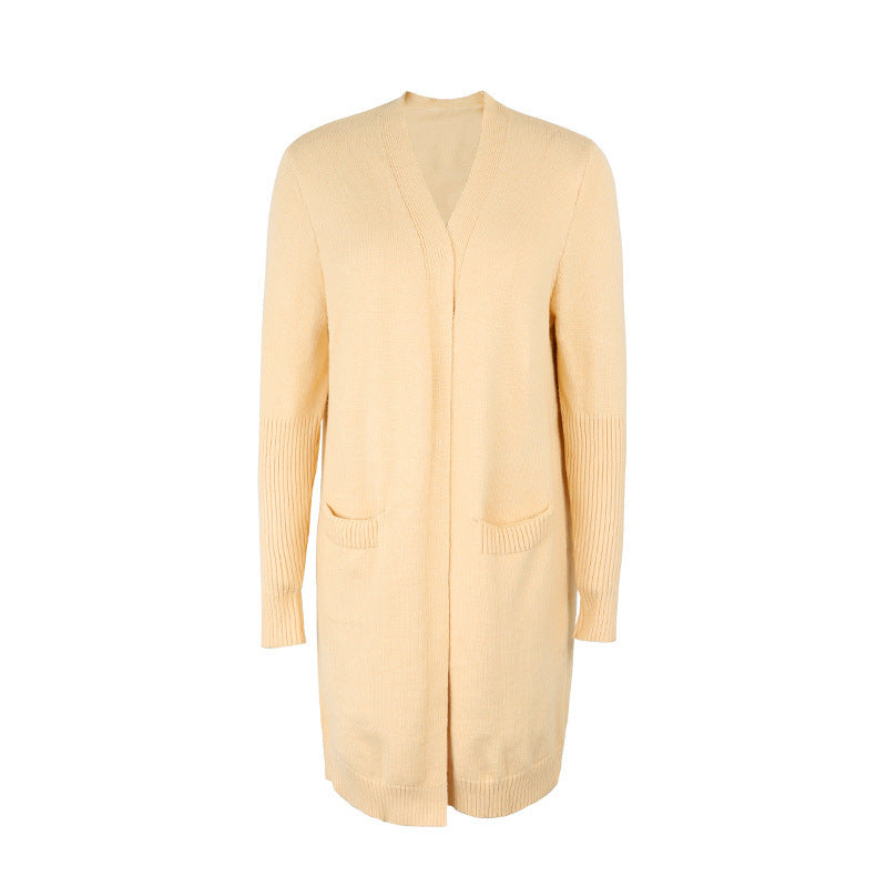 Solid Color Pocket Sweater Autumn And Winter Sweater Women's Cardigan Coat