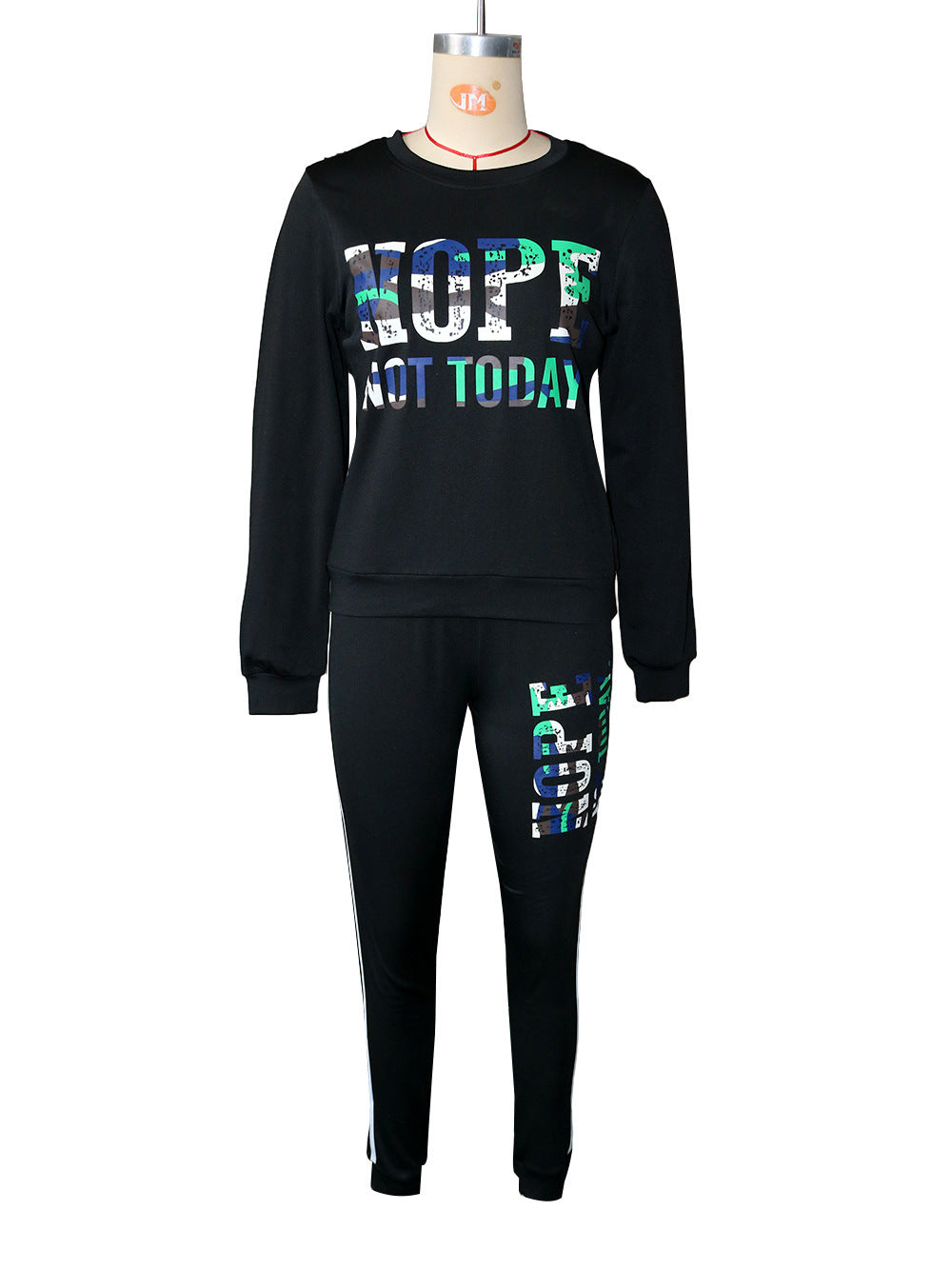 Women's Autumn And Winter Fleece-lined NOPE Letter Printing Long Sleeve Trousers Suit