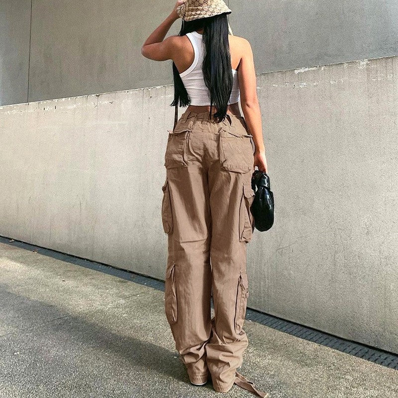 Autumn And Winter European And American Women's Clothing Tooling Straight-leg Trousers