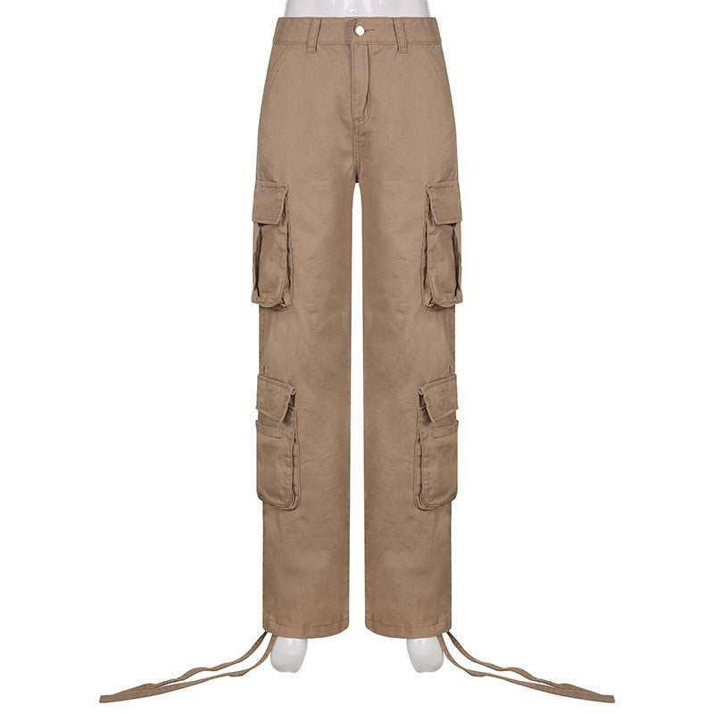 Autumn And Winter European And American Women's Clothing Tooling Straight-leg Trousers