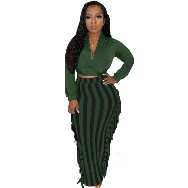 31302 Autumn And Winter Women's Lace-up Tassel Suit Skirt