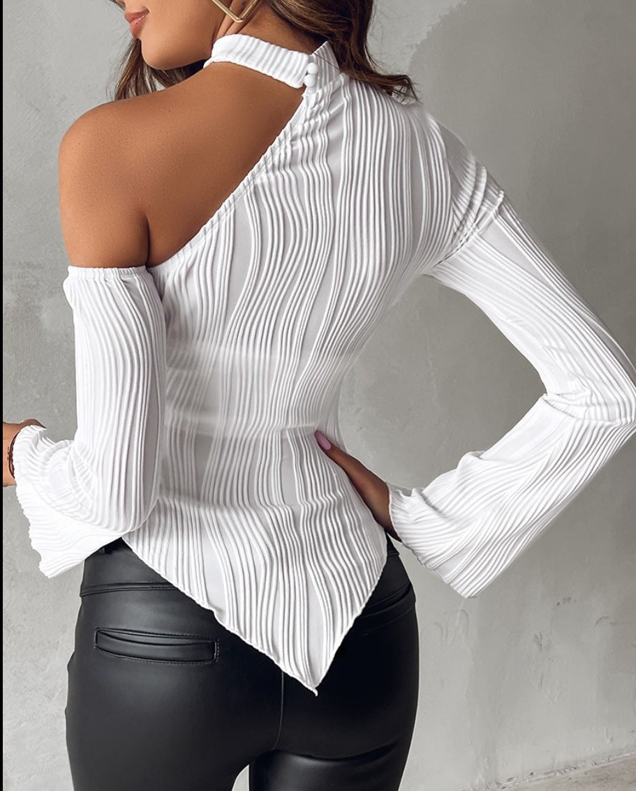 Autumn And Winter New Solid Color Strapless Round Neck Women's T-shirt