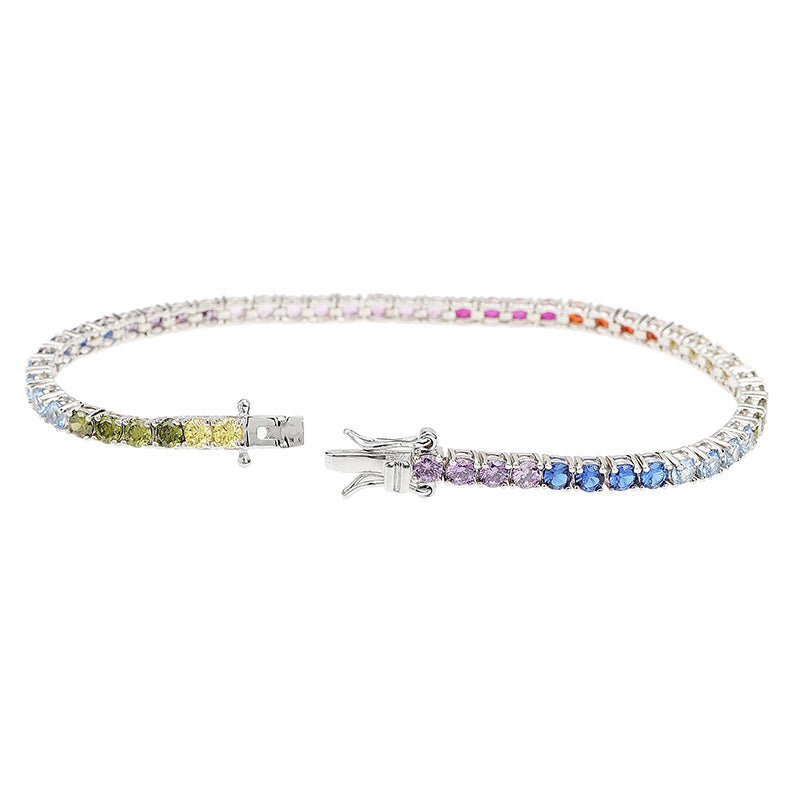 S925 Sterling Silver Stitching Color Zircon Round Diamond Tennis Bracelet Men And Women Couple - Sophinity