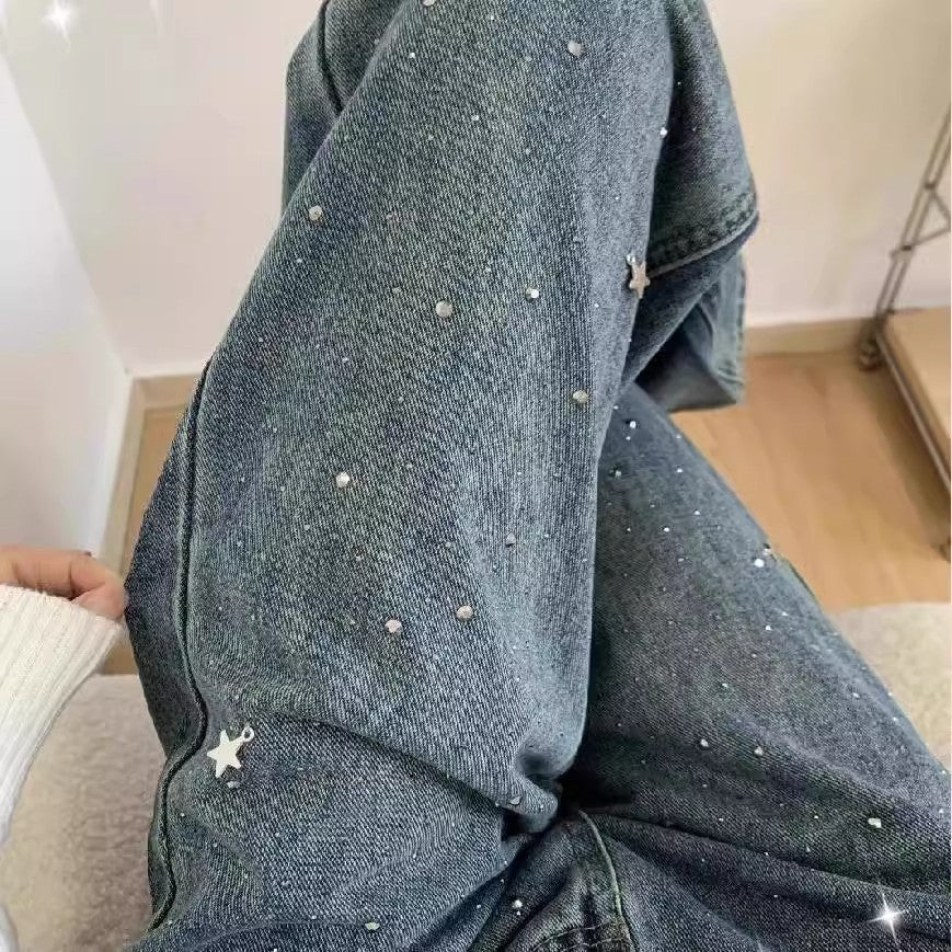 Light Blue Narrow Wide Leg Jeans Straight Spring - Sophinity