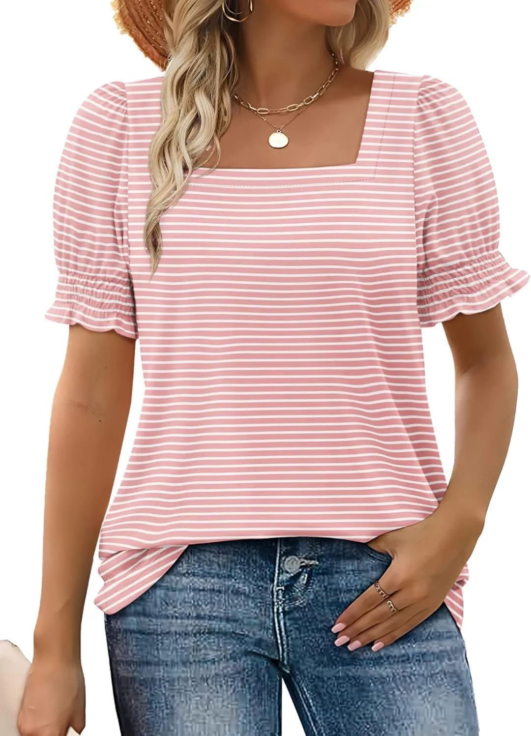 Spring And Summer New Fashion Simple U-neck Petal Sleeve Loose T-shirt - Sophinity