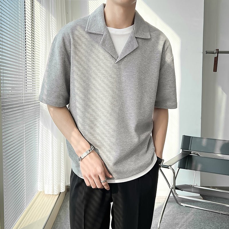 Ins Springsummer Plain Short Sleeve Polo Knitted Loose Drop - shoulder Sleeve Half Sleeve - Sophinity