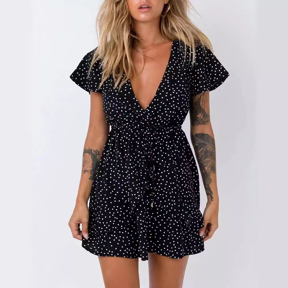 V - neck Polka Dot Waist Slimming Dress - Sophinity