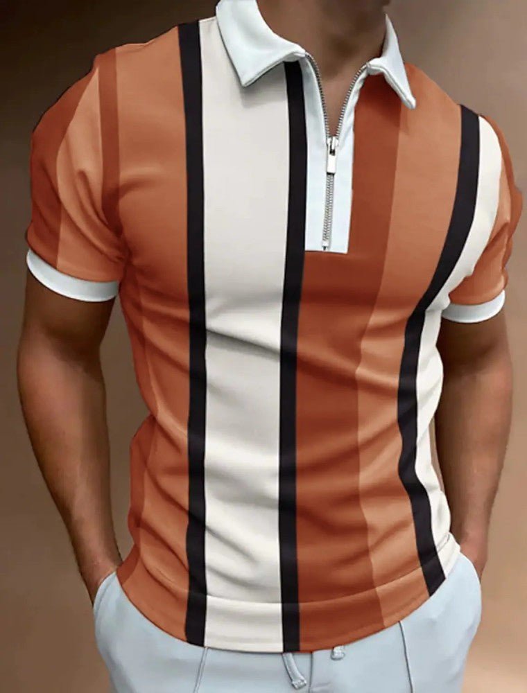 Men's Striped Short - sleeved Polo Shirt Slim Lapel - Sophinity