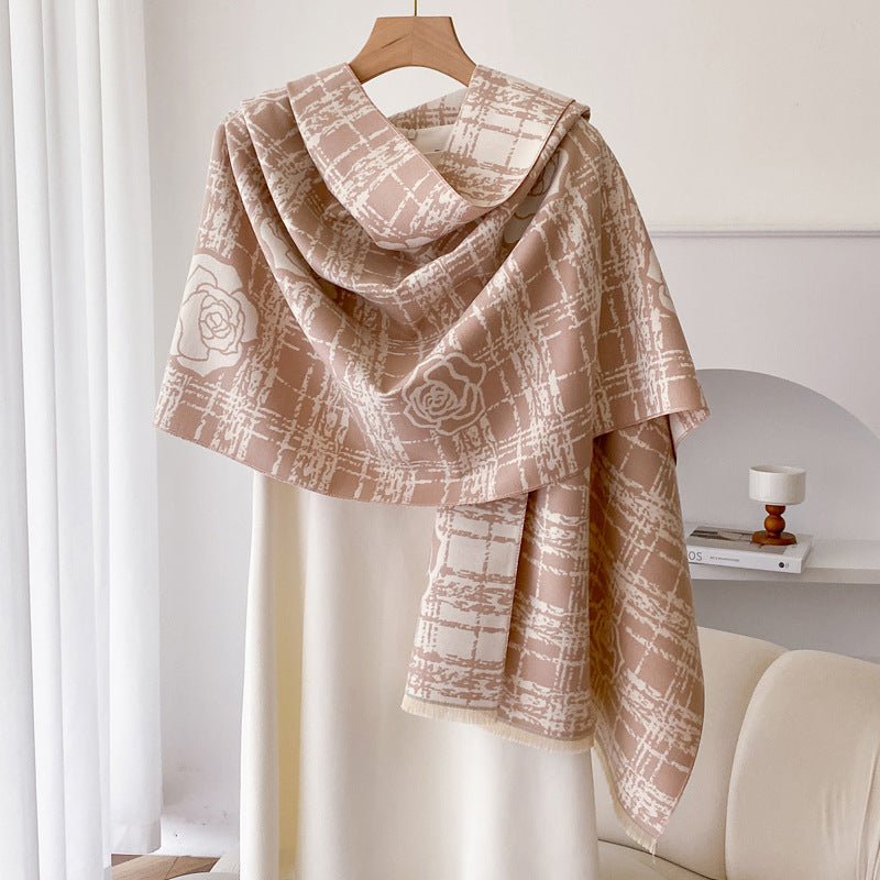 Cashmere - like Double - sided Scarf Camellia Tassel Air - conditioned Room Cloak - Sophinity