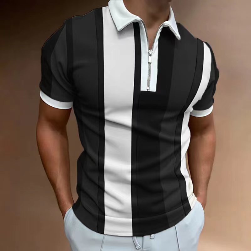 Men's Striped Short - sleeved Polo Shirt Slim Lapel - Sophinity