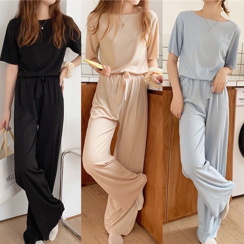 Spring And Summer New Ice Silk Soft Suit Outer Shorts Trousers Home Wear Two - piece Suit - Sophinity