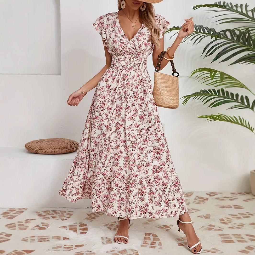 Fashion Floral Long Sleeve Waist Swing Dress - Sophinity