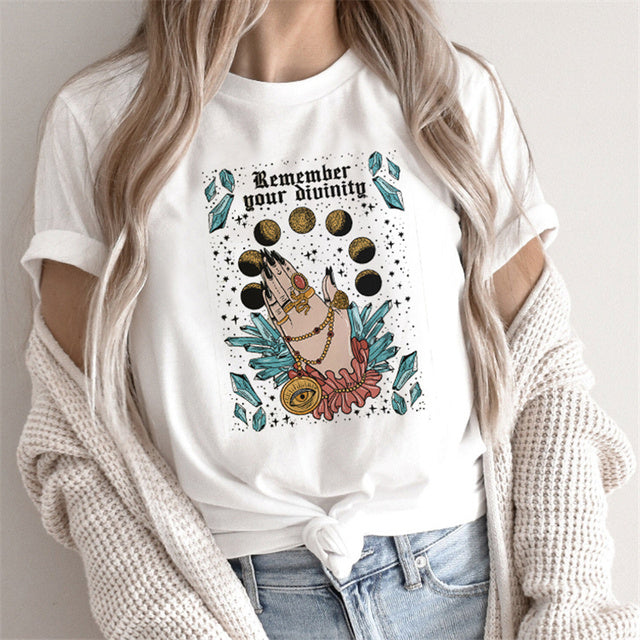 Fashion Tarot Women Print T-shirts Female Cartoon Tops - Sophinity