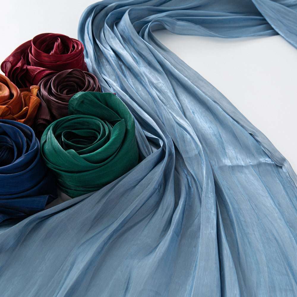 Solid Color Thin Travel Sun Protection Shawl Linen Plain Satin Scarf - Sophinity