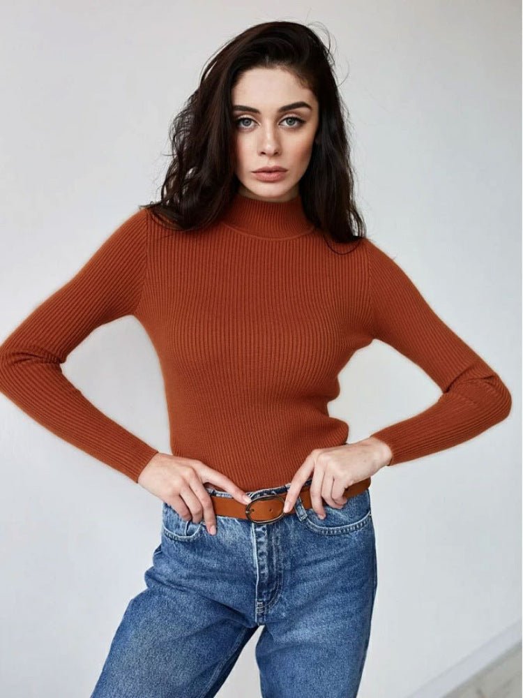 Women's Fashion Simple Pure Color Half Collar Sweater - Sophinity