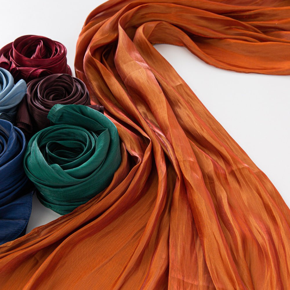 Solid Color Thin Travel Sun Protection Shawl Linen Plain Satin Scarf - Sophinity